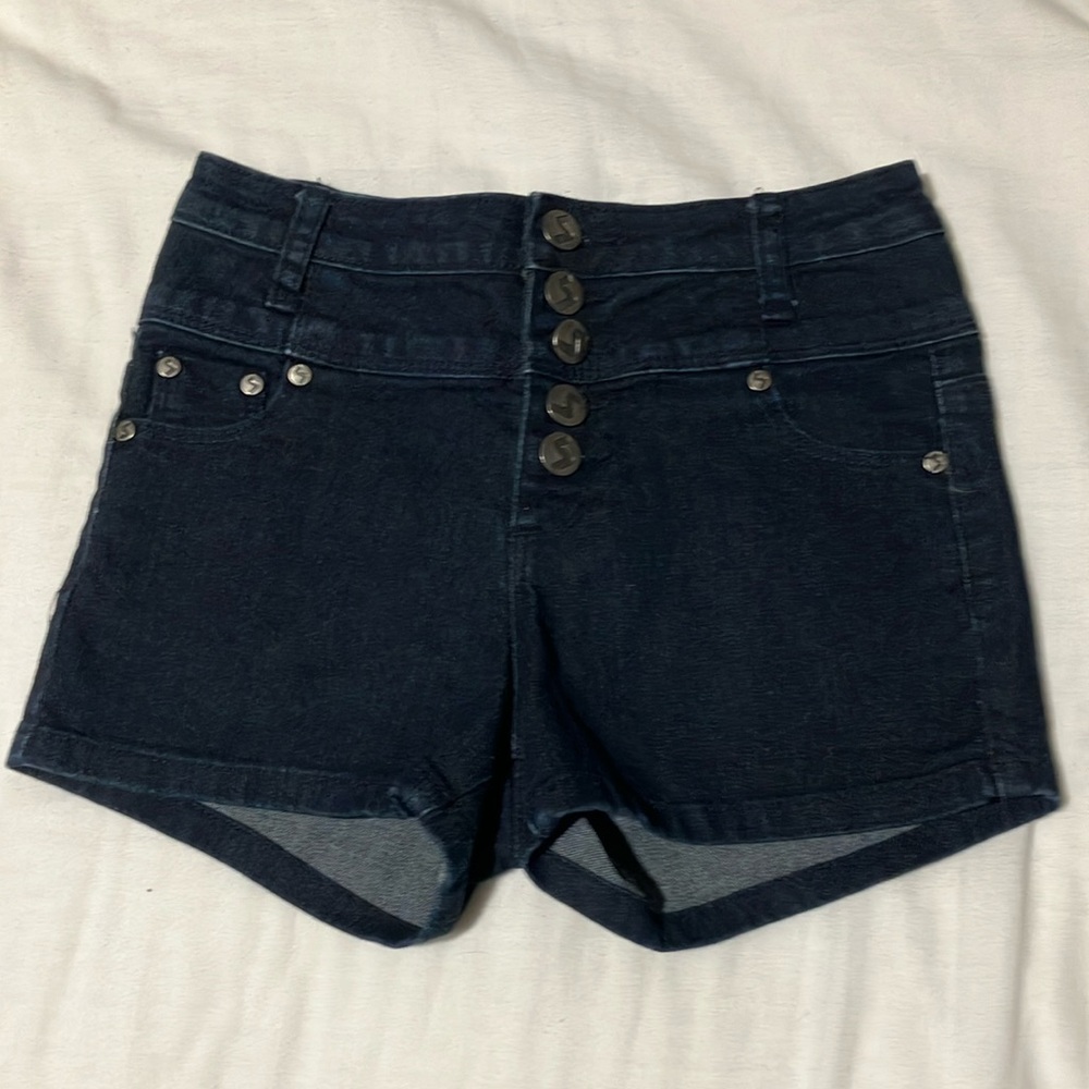 Dark blue denim button up shorts by Scissors - kids size 12